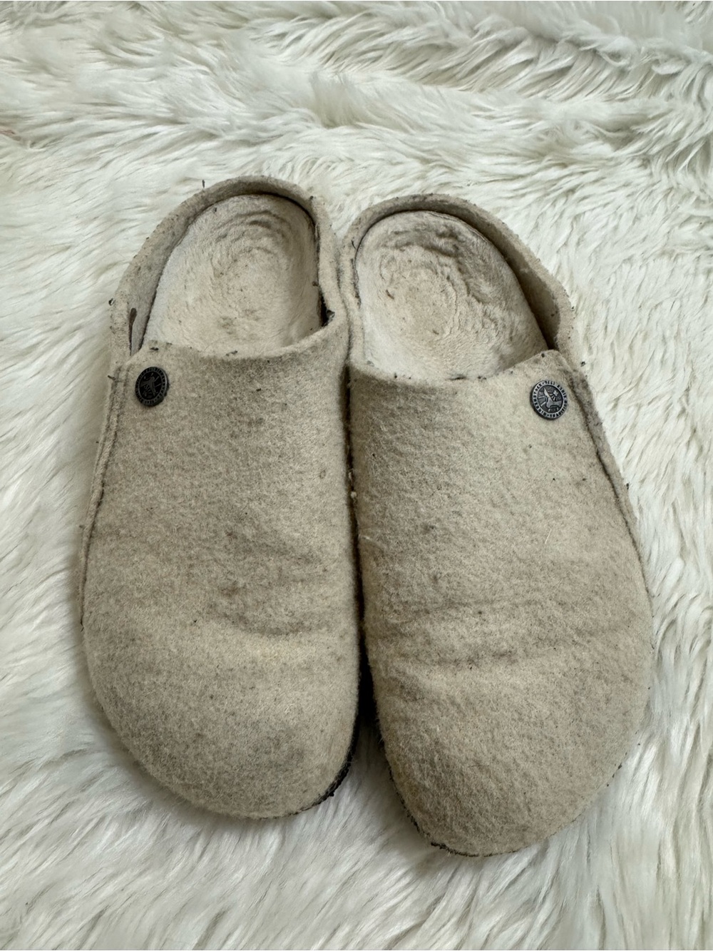 Birkenstock unisex Zermatt Shearling Gray Beige Slippers Clogs EUR 37 W6 M4 wool
